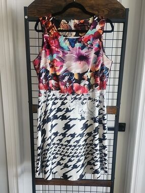 Sleeveless Fit-and-Flare Floral & Houndstooth Mini Dress - Multicolor